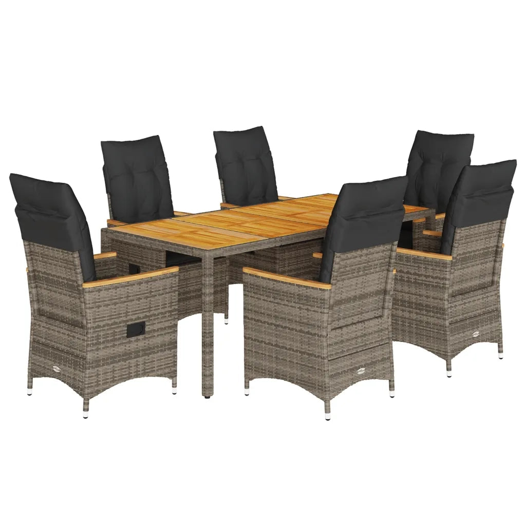 Set da Pranzo da Giardino 7 pz con Cuscini in Polyrattan Grigio 3276849