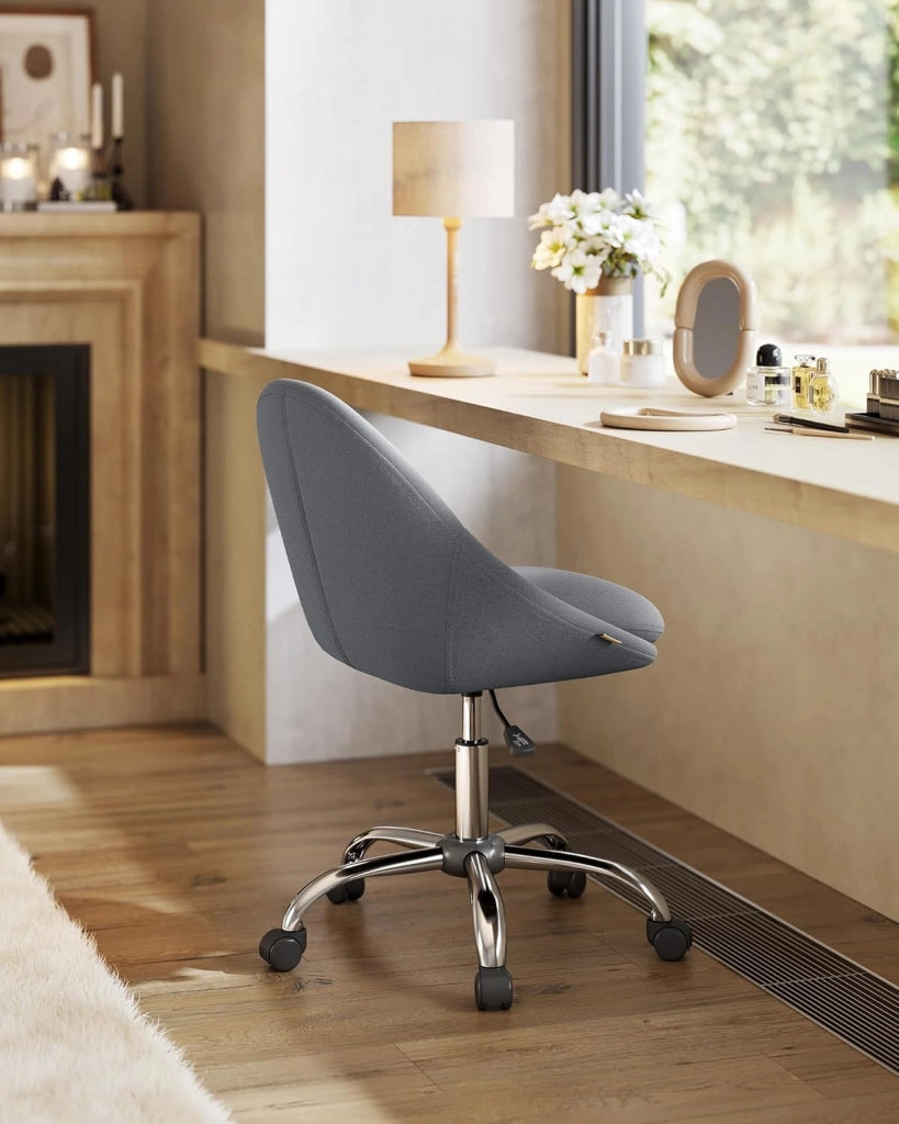 SONGMICS Sedia da Studio, Sedia Girevole di Cotone-lino, Poltrona da Scrivania Imbottita in Gommapiuma Regolabile in Altezza, Studio, Camera da Letto, Grigio Ardesia OBG020G05