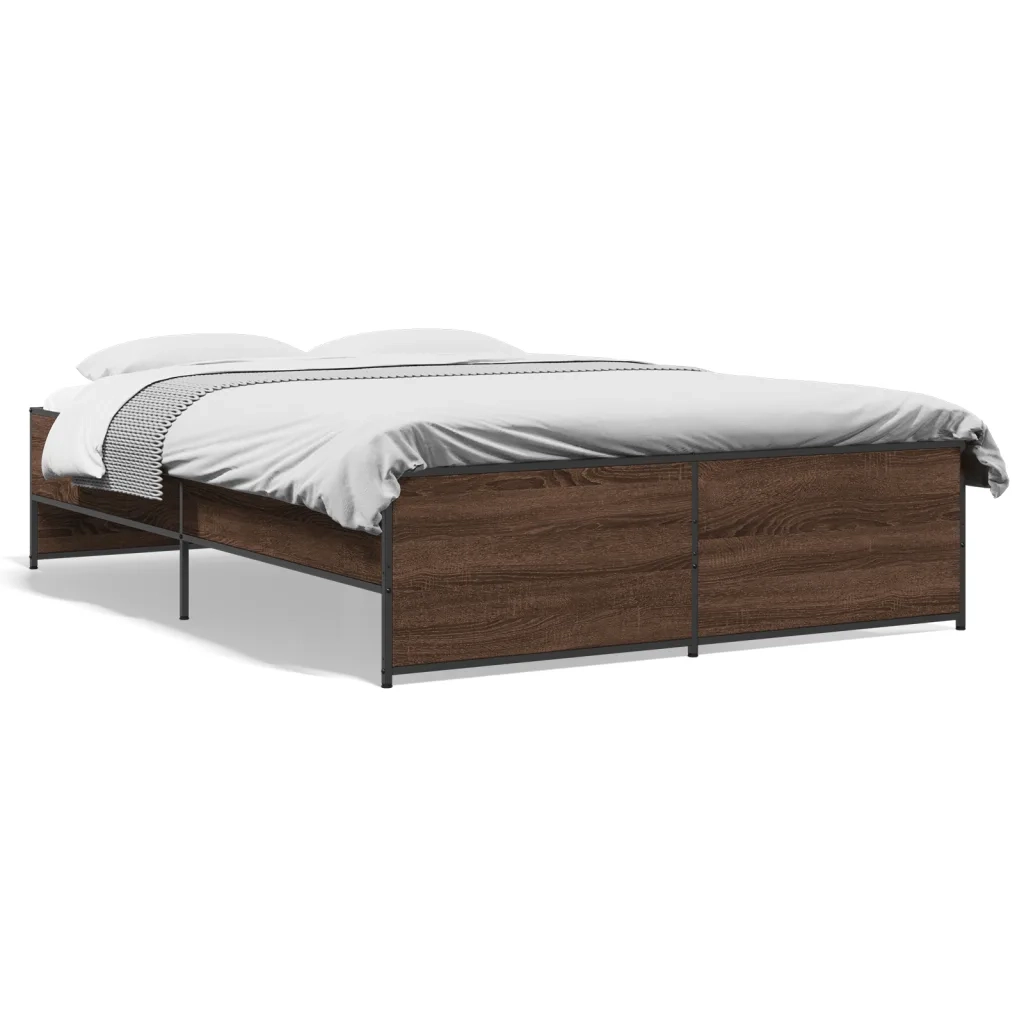 Giroletto-Struttura Letto Rovere Marrone 135x190cm in Legno Multistrato Metallo 478706