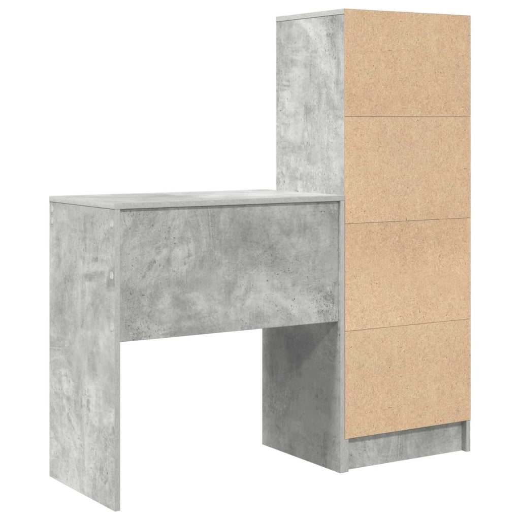 Scrivania | Tavolo da Ufficio con cassetto con lo scaffale 2 pz Grigio cemento