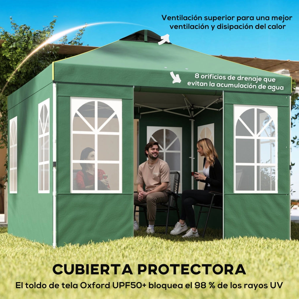 Tenda da Giardino Pieghevole 3x3 m ¨C Zephmum ¨C Verde con UPF50+ 4 Laterali e Borsa