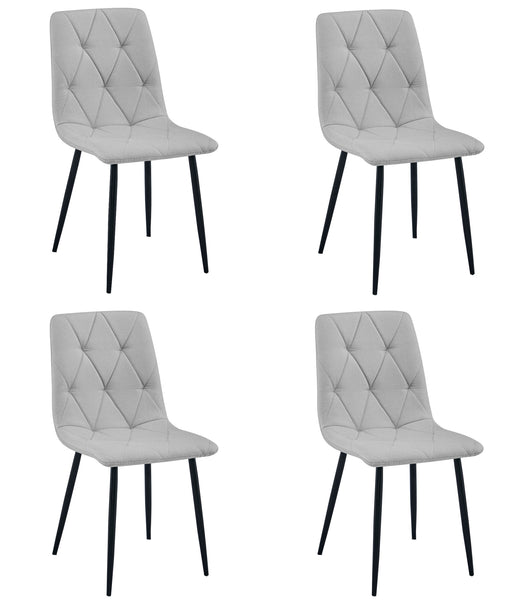 Sedia imbottita VALORA TYRA - Elegante tessuto grigio chiaro / Gambe nere x 4