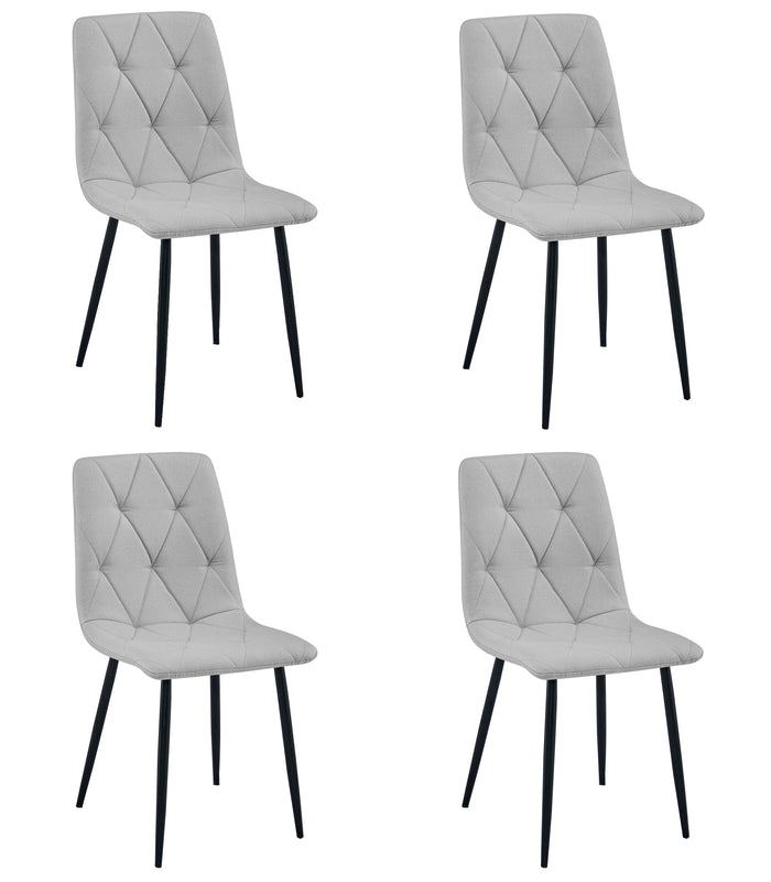 Sedia imbottita VALORA TYRA - Elegante tessuto grigio chiaro / Gambe nere x 4