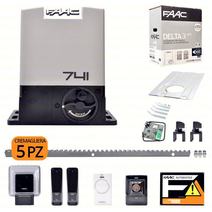 KIT X CANCELLI SCORREVOLI 230V DELTA 3 FAAC 105630445 + 5 M CREMAGLIERA ZINCATA