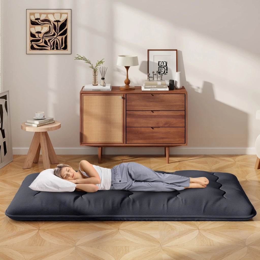 Materasso futon portatile con copertura lavabile sacca da trasporto-Tappeto arrotolabile per pavimento 90cm Nero