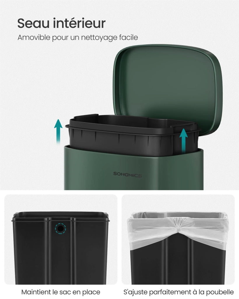 Pattumiera da cucina da 30 litri pattumiera a pedale con coperchio a chiusura ammortizzata secchio interno in acciaio verde retrò 12_0007175