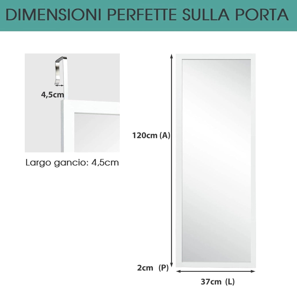 Specchio da Parete Lungo, Specchio sulla Porta o sul Muro, Specchio a Figura Intera per Camera da Letto Salone Spogliatoio,120 x 37 cm (Bianco)