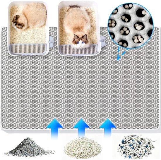 Matrice per gatto 90x60 cm a doppia lastra, matrice per gatto impermeabile e antiscivolo, matrice per gatto a design a miele, matrice per gatto grande XXL in materiale EVA grigio.