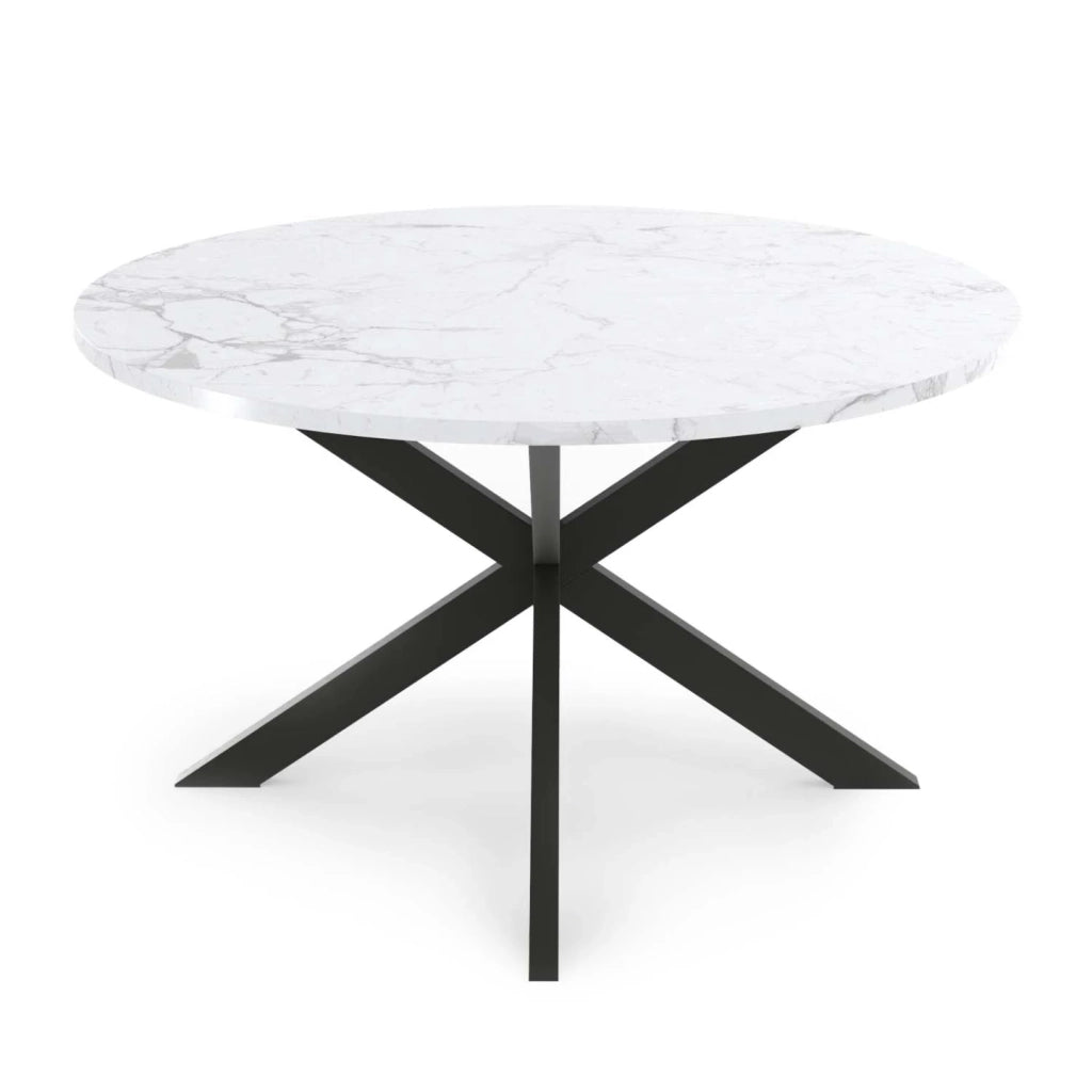IDMarket - Tavolino rotondo ALASKA da 70 cm con piano in marmo bianco e gamba a ragno in metallo nero