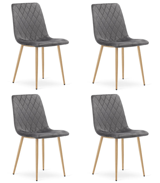 Sedia VALORA TURIN - Elegante sedia da pranzo in velluto grigio scuro x4