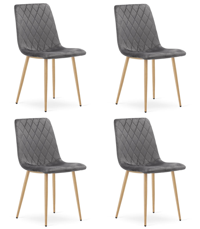 Sedia VALORA TURIN - Elegante sedia da pranzo in velluto grigio scuro x4