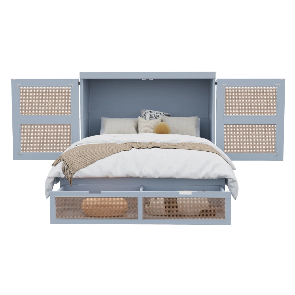 Letto a scomparsa multifunzione grigio 140x200 cm con cassetti