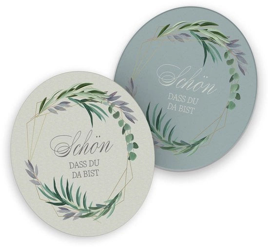 Decorazioni per tavola con foglie di eucalipto, 40 pezzi, sottopiede ronde in cartone.