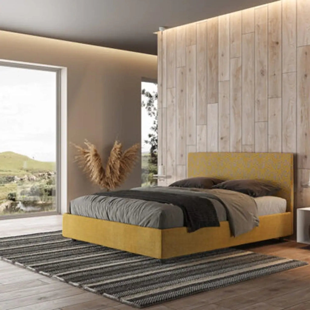 Letto matrimoniale senza rete imbottito 160x200 tessuto Era 6 giallo Arla