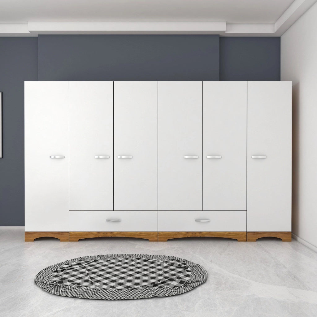 Armadio Camera da Letto Madruzzo, Guardaroba Grande 10 Ripiani, 243x181h cm Bianco
