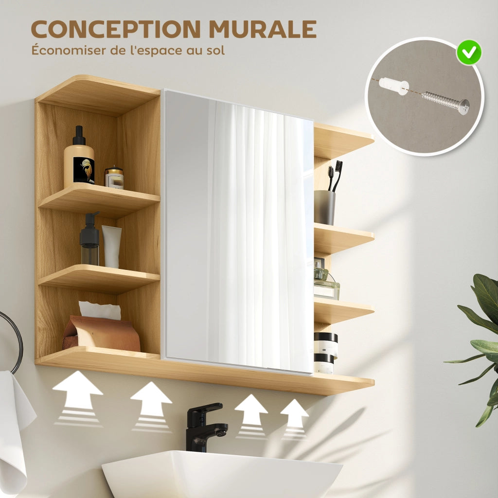 Armadietto da bagno con specchio e ripiani ¨C Zephmum ¨C Legno naturale 80x20x59 cm