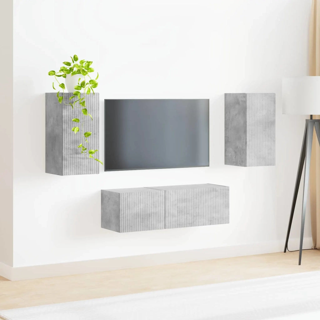 Set di Mobiletto da TV a Parete 4 pz-Credenza per TV sospesa Grigio cemento 726588