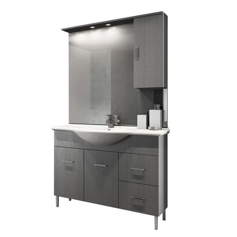 Mobile bagno venice larice grigio cm 105 con lavabo e specchio