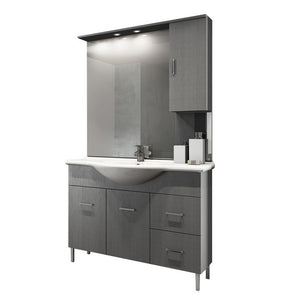 Mobile bagno venice larice grigio cm 105 con lavabo e specchio