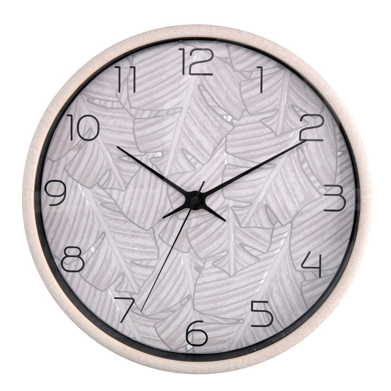 Orologio plastica foglie beige tondo cm ø32h4,8