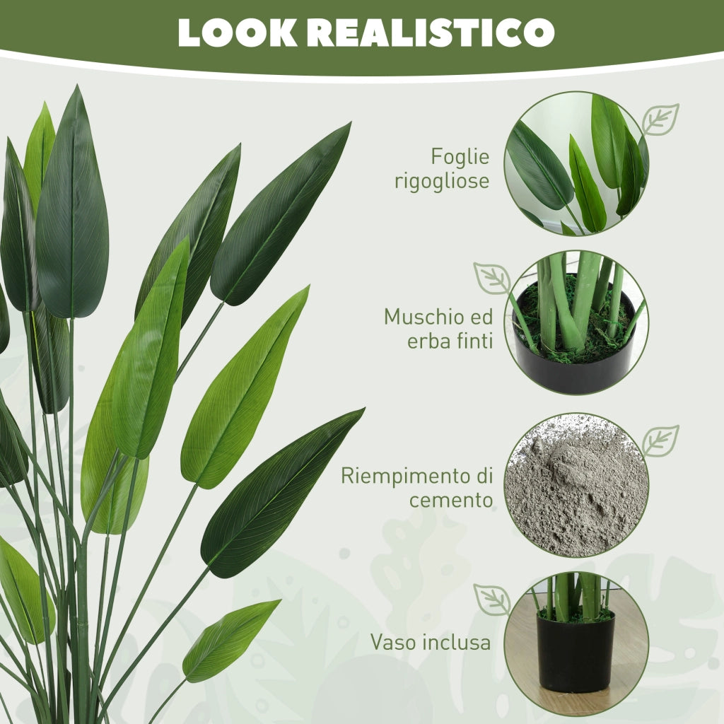 Pianta Artificiale Strelitzia da Interno ¨C zephmum ¨C Verde 140 cm con Vaso