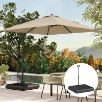 Base per Ombrellone a Sbalzo in HDPE con Maniglia e Ruote e Riempibile con Acqua o Sabbia, 95x95x117 cm, Nero