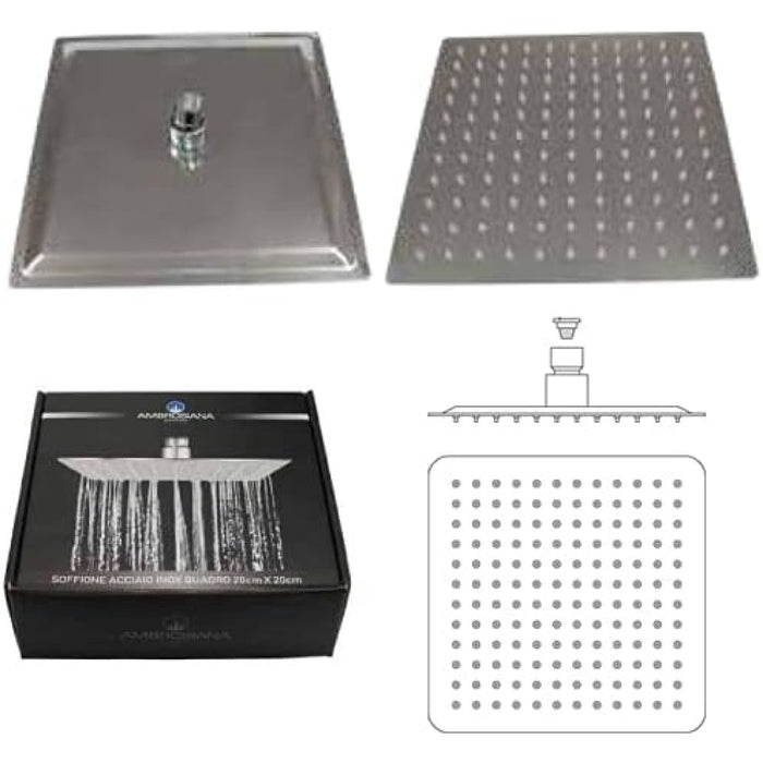 Soffione doccia acciaio inox ss3 04 cromato quadro 20x20 goplast