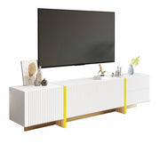 Mobile TV 190x35x45 cm; 2 cassetti e 3 ante con chiusura ammortizzata; MDF e pannello truciolare bianco e oro