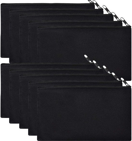 Borsa in tessuto bianco da 10 pezzi, borsa in tessuto per DIY con cerniera, borsa da etui, borsa cosmetici, borsa trucco, borse da toeletta, borsa multifunzionale in tela (nero)