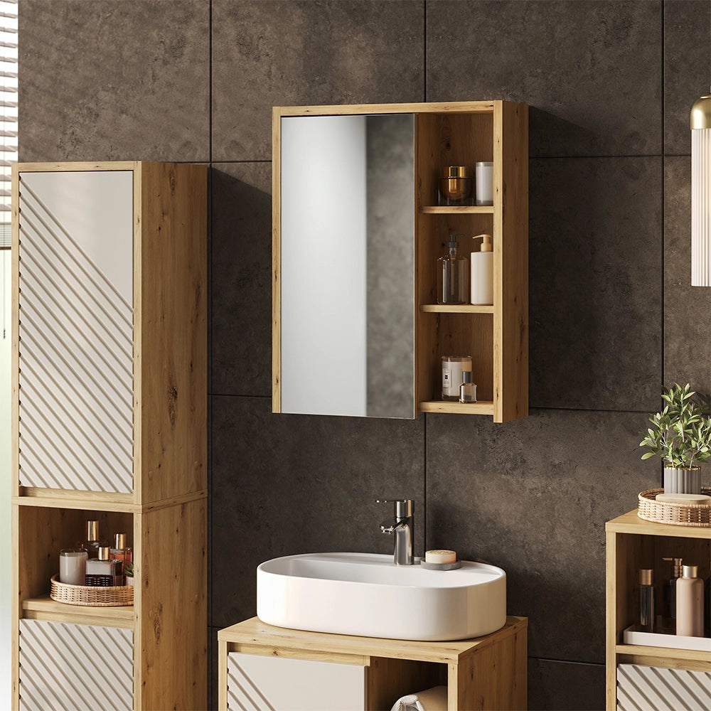 Specchio contenitore bagno Viola Cachemire/Rovere artigianale 60 x 75 cm Vicco
