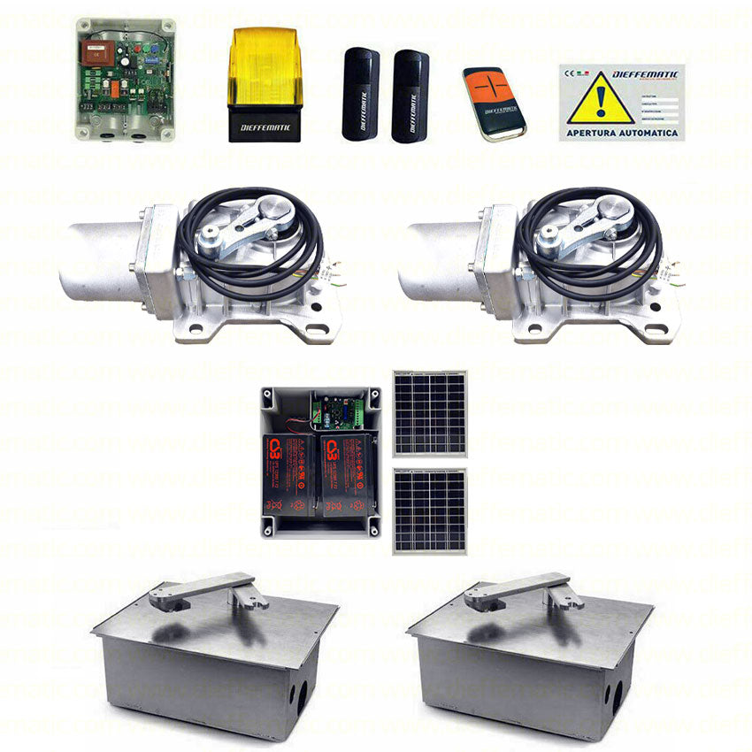 KIT CROMO 24V PER CANCELLO BATTENTE INTERRATO + CASSE CON SUNPOWER 2 BATTERIE