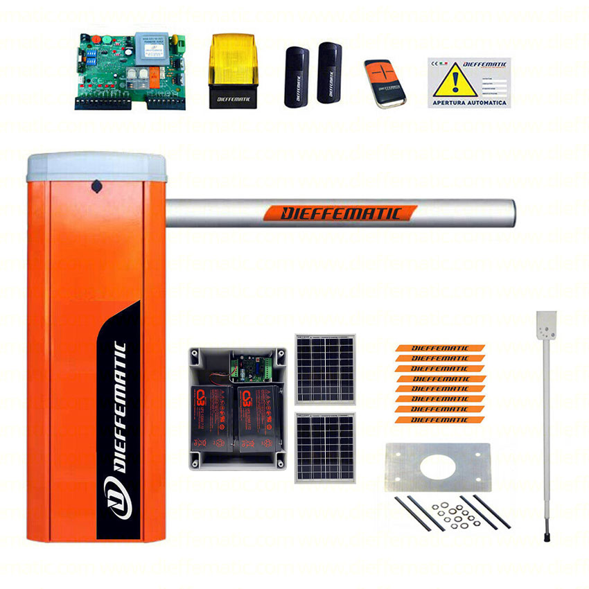 KIT AUTOMAZIONE BARRIERA ASTA 6M AUTOMATICA STRADALE 24V CON SUNPOWER 2 BATTERIE