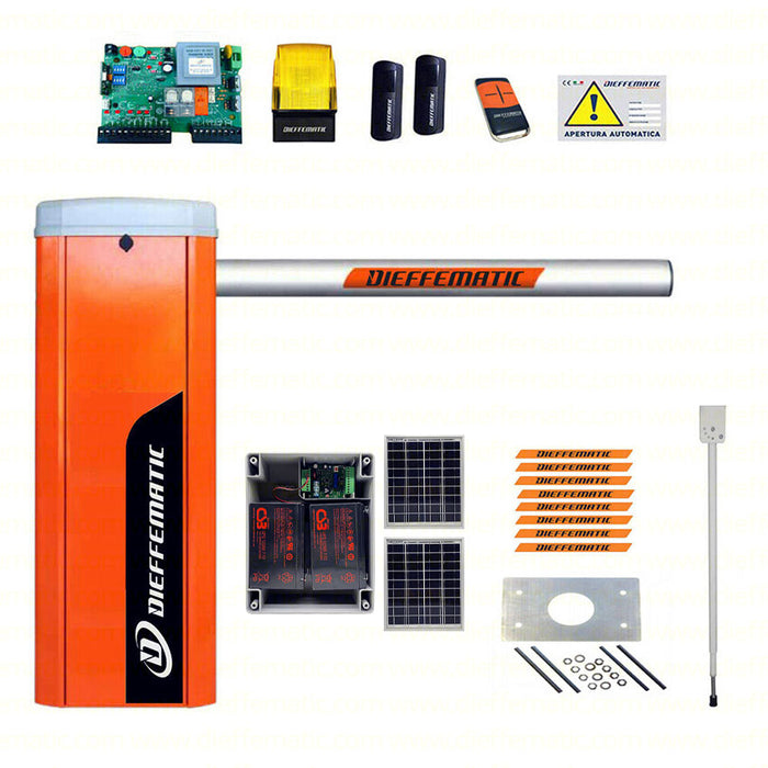 KIT AUTOMAZIONE BARRIERA ASTA 6M AUTOMATICA STRADALE 24V CON SUNPOWER 2 BATTERIE