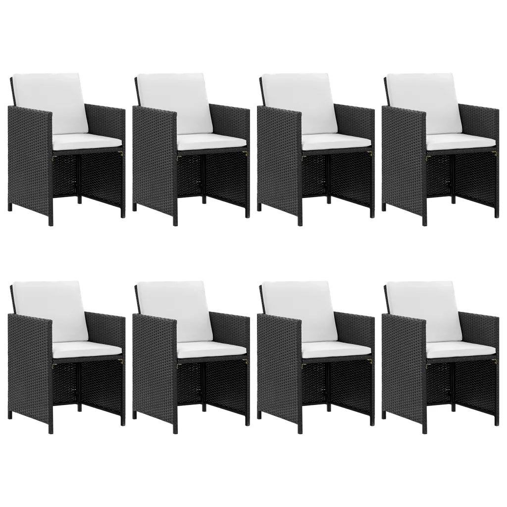 Set da Pranzo da Giardino 9 pz con Cuscini in Polyrattan Nero  cod mxl 34800