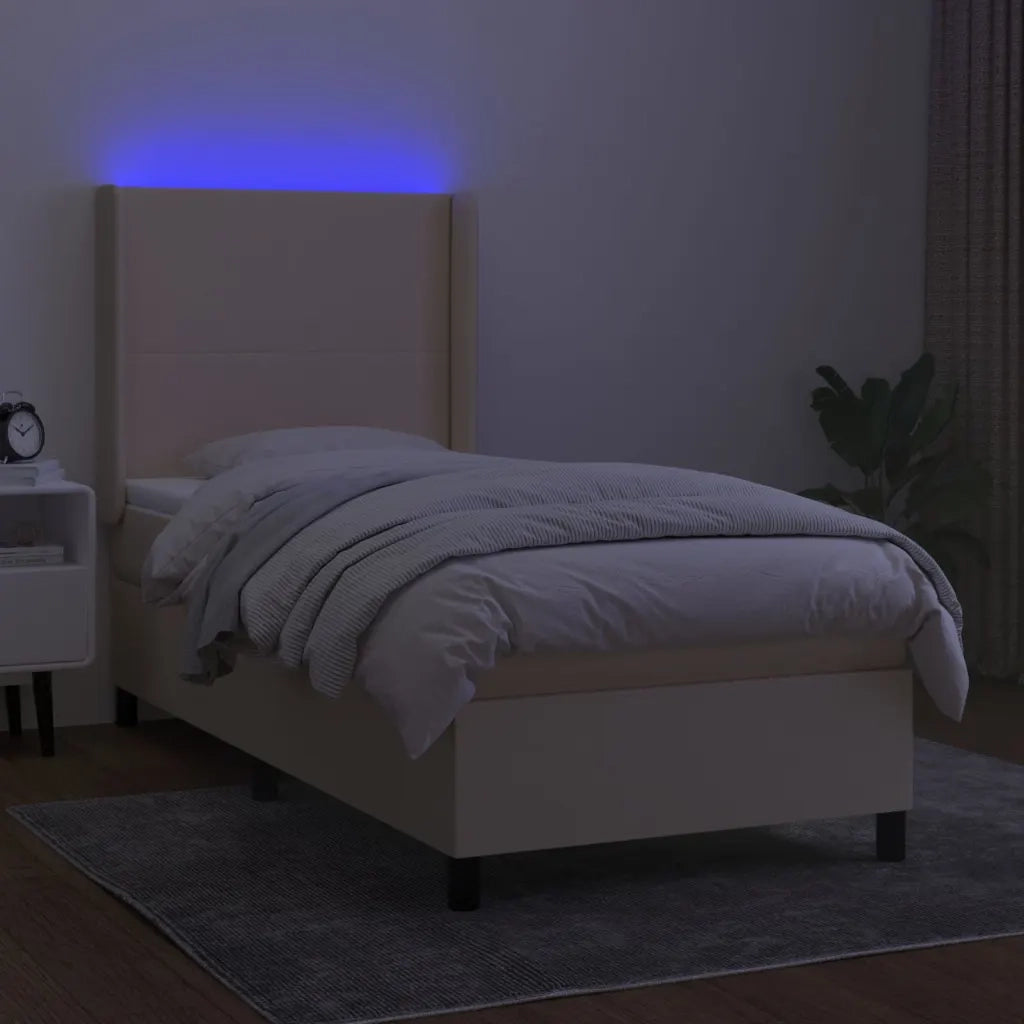 Letto a Molle con Materasso e LED Crema 90x200 cm in Tessuto cod mxl 63571