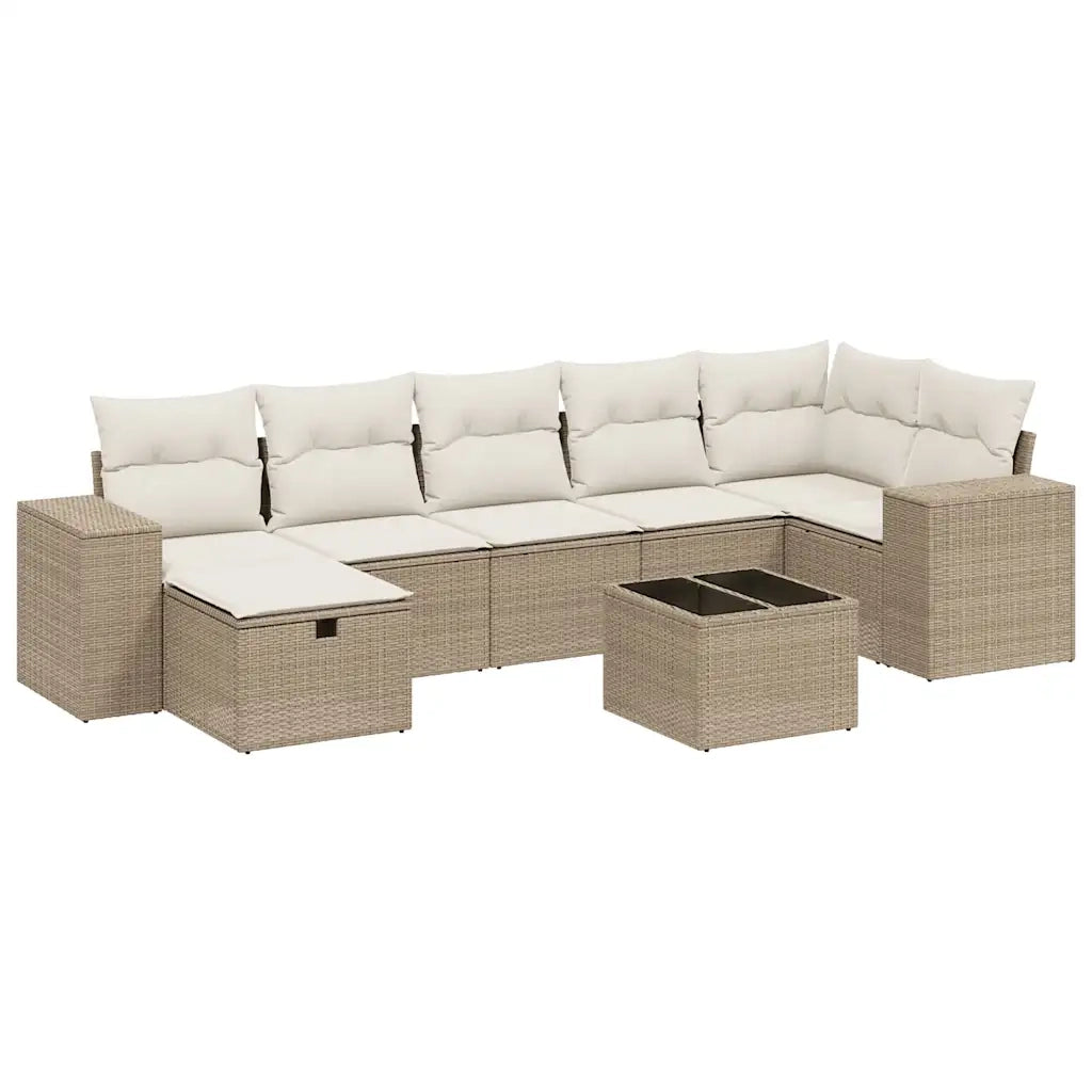 Set Divano da Giardino 8 pz con Cuscini Beige in Polyrattan