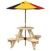 Tavolino da Giardino | Tavolo Picnic per 4 Bambini con Ombrellone Rotondo Legno Abete