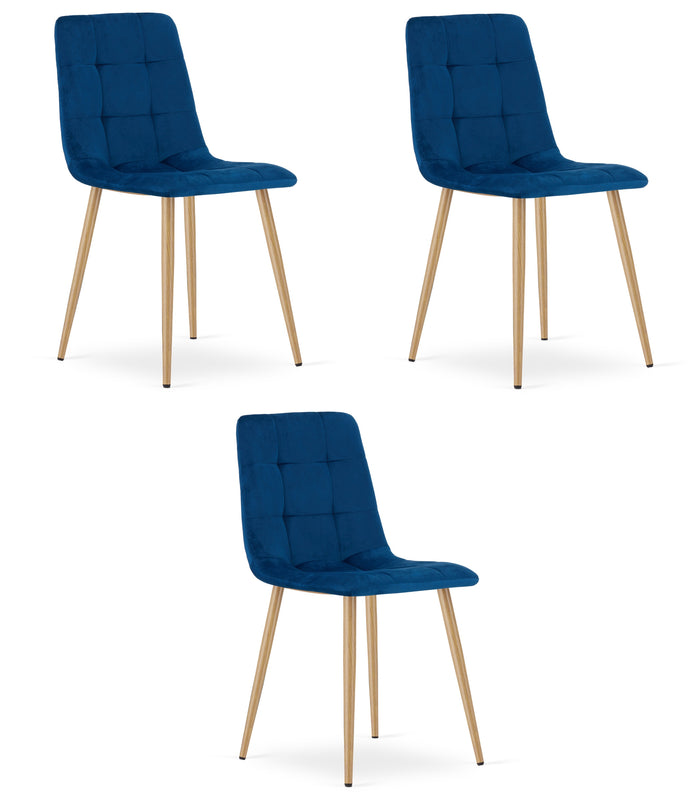 Sedia VALORA PYRA in velluto blu navy - Design moderno x 3