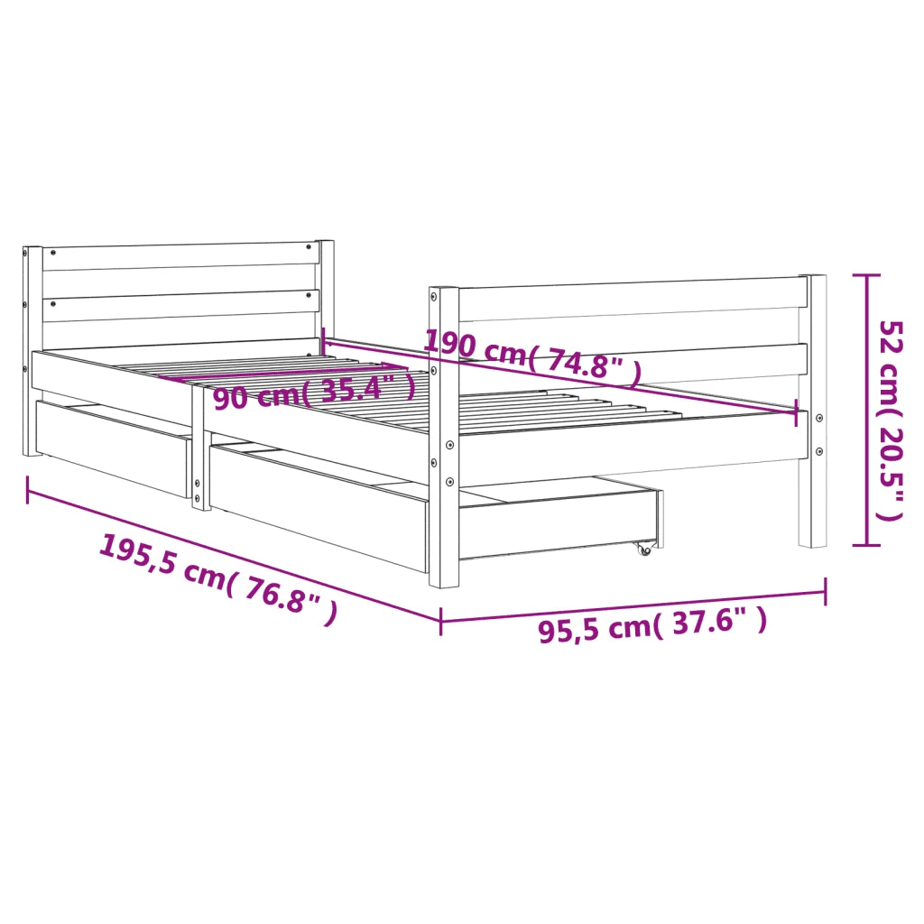 Giroletto Bambini | Letto Infantile | Lettino con Cassetti Bianco 90x190 cm Massello Pino