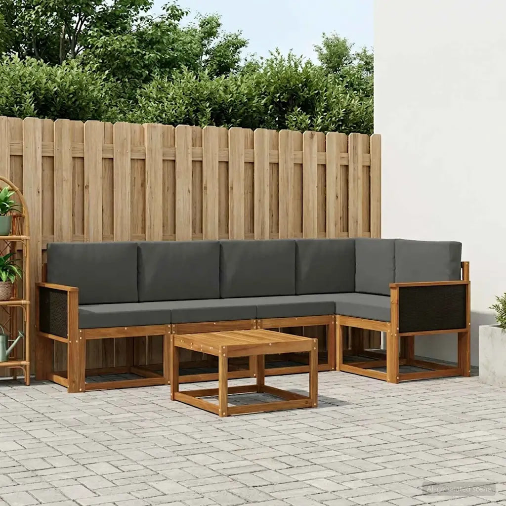 Set di divani da esterno con cuscino 6 pcs Naturale e Antracite