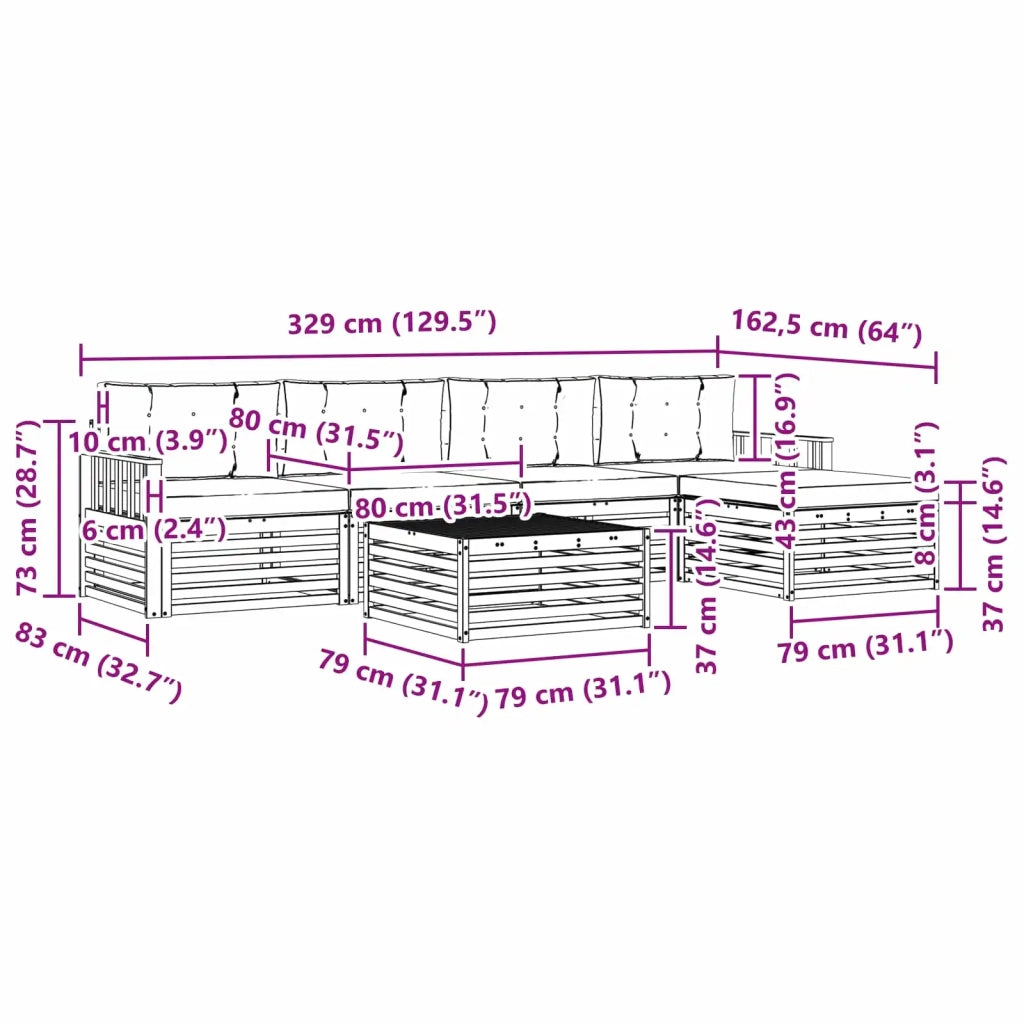 Set di divani da esterno con cuscino 6 pcs Naturale e Beige 3373333