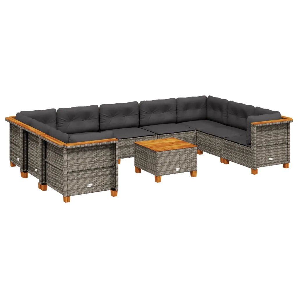 Set Divano da Giardino 10 pz con Cuscini Grigio in Polyrattan