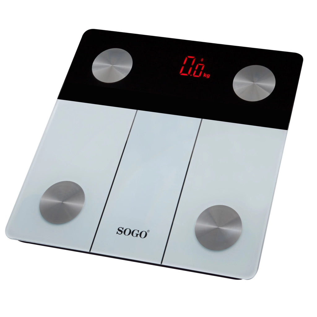 Bilancia pesapersone smart Bluetooth, display LED cristallo temperato, analisi composizione corporea BMI grasso muscoli 180kg - SOGO