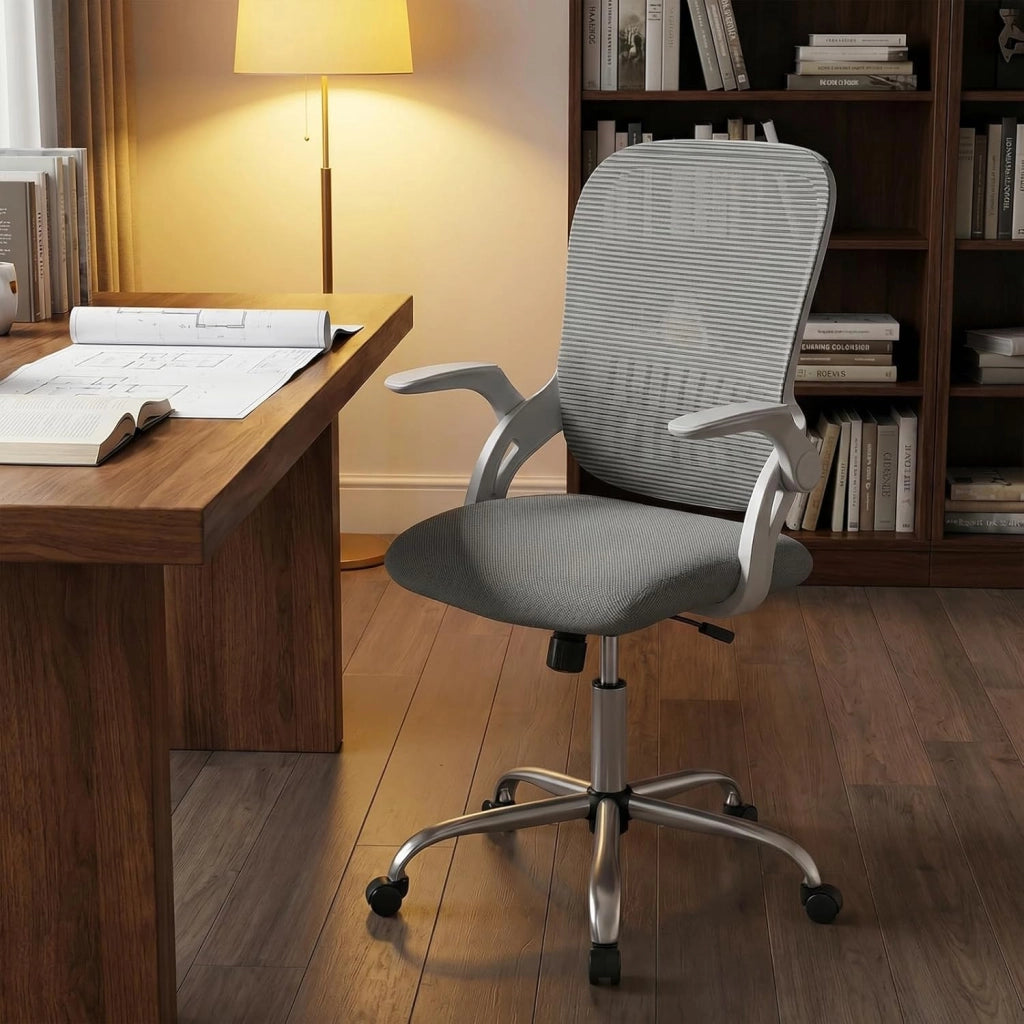 Sedia da ufficio in rete traspirante, sedia da scrivania ergonomica con altezza regolabile, braccioli pieghevoli, Cadeira girevole a 360° con ruote universali, carico 136 kg