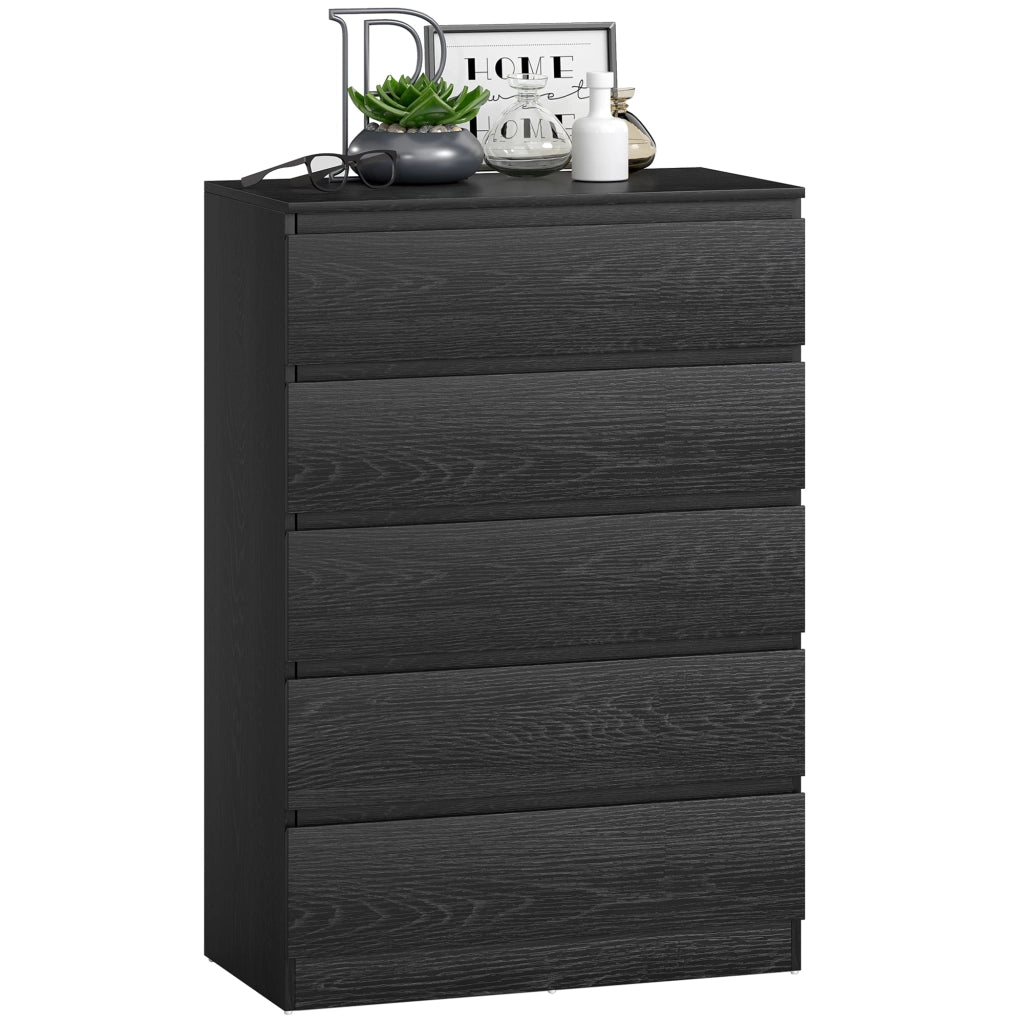 Cassettiera Moderna 5 Cassetti ¨C zephmum ¨C 77x40x111,5 cm Nero Effetto Legno