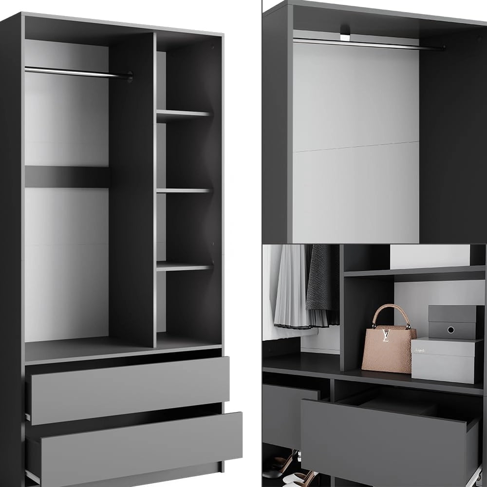 Armadio Elmo, Antracite, 280 x 200 cm Set di 3, per una conservazione flessibile di diversi capi di abbigliamento