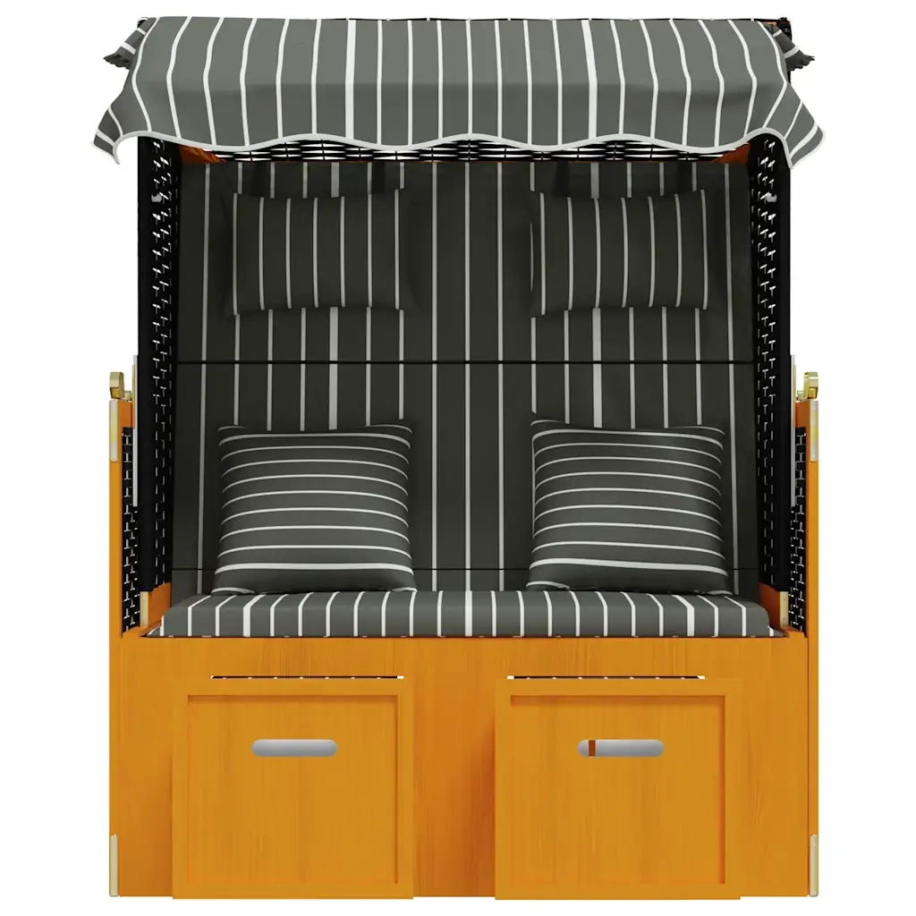 Strandkorb con Cuscini Polyrattan Legno Massello Nero e Grigio CFW9861064