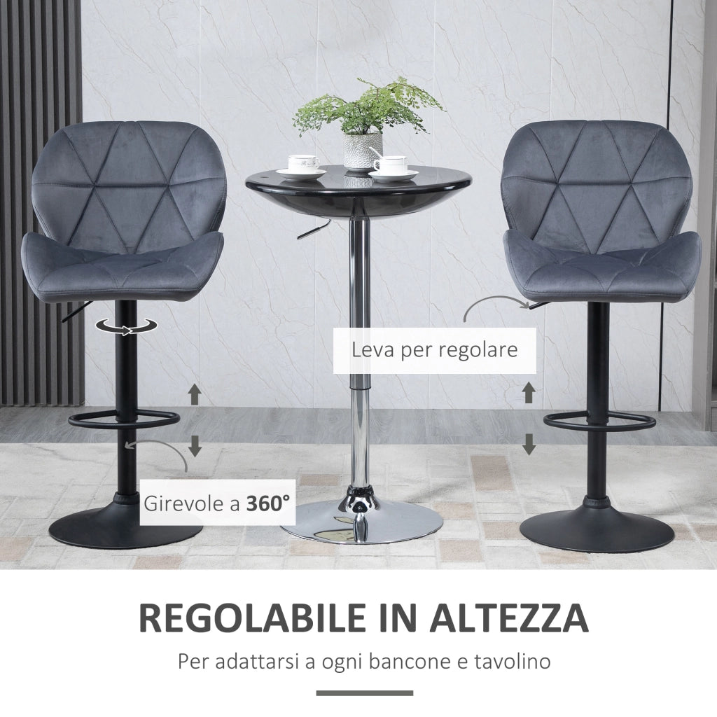 Sgabello da Bar con Schienale Regolabile ¨C Zephmum ¨C Velluto Grigio 51.5x57.5x93-114.5cm