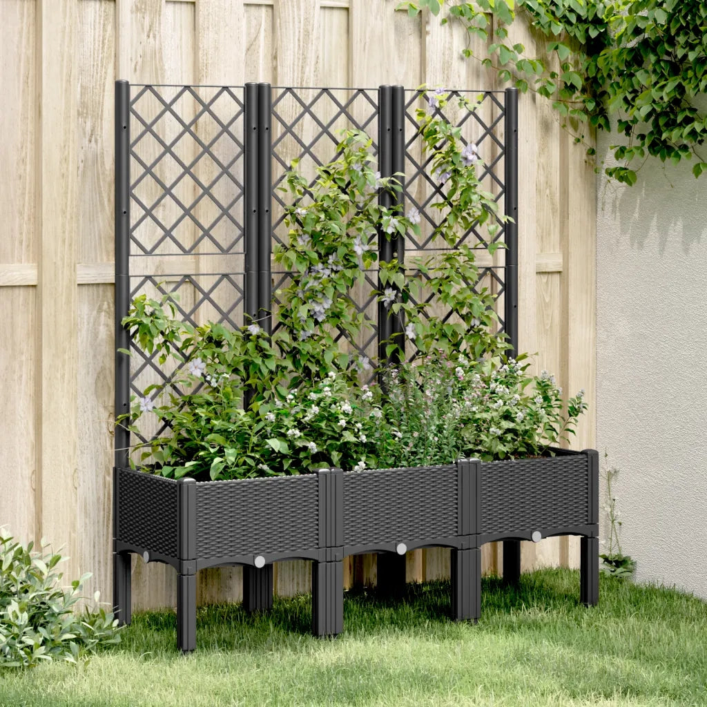 Fioriera da Giardino con Traliccio Nera 120x40x142 cm in PP 367928