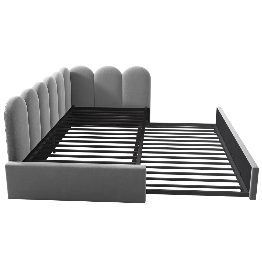 Letto daybed con letto estraibile 90x200 cm, velluto grigio, senza materasso
